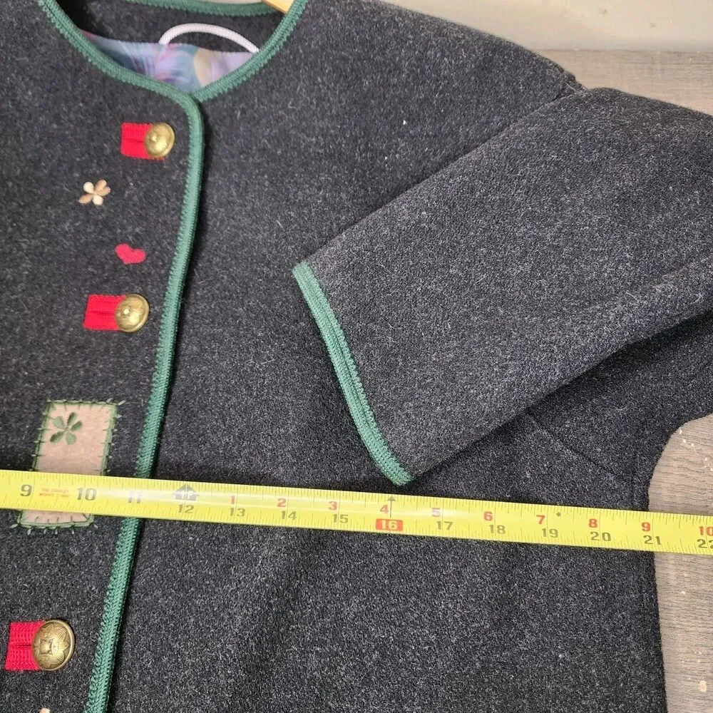 ​H Moser Salzburg Austria Trachten Boiled Wool Jacket Folk Floral Patchwork Med